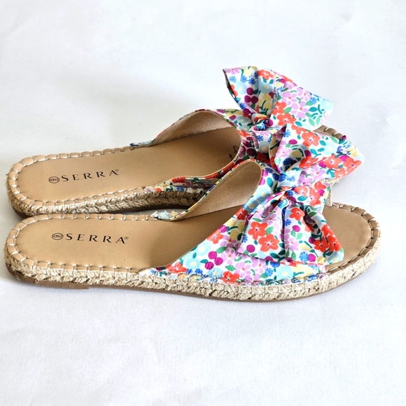 Fashion Serra Women's Sz 9 Colorful Floral Bow Slip On Espadrilles Jute Midsole - Picture 8 of 13
